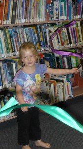 Samantha tries out ribbon twirling
