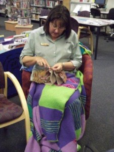 Caroline gets knitting at Cowra