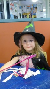 Natasha dressed as a Witch for Storytime