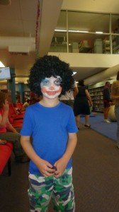 Roman dressed as a clown for Storytime