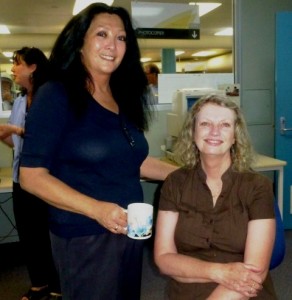 Victoria chats with volunteer Julie