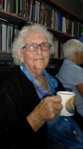 Volunteer Sue enjoys a cuppa