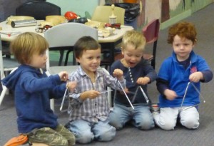 Henry, Charlie, Jock and Waldo concentrate on making music