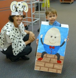 Billy Goat Gruff Fiona met Humpty Dumpty Ryan at Storytime