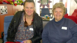 Suzie and Deirdre knitting