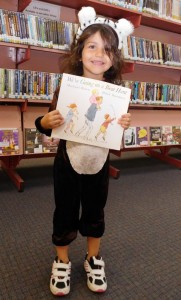 Tara dressed as a bear for Storytime