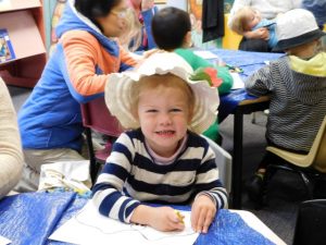 Lahne wore her Dorothy the Dinosaur hat